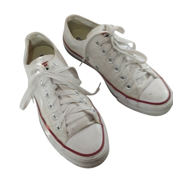 CONVERSE! ICONIC ALL STAR WHITE CANVAS & RUBBER LOW TOP SNEAKERS! SZ 7W - Picture 10 of 10